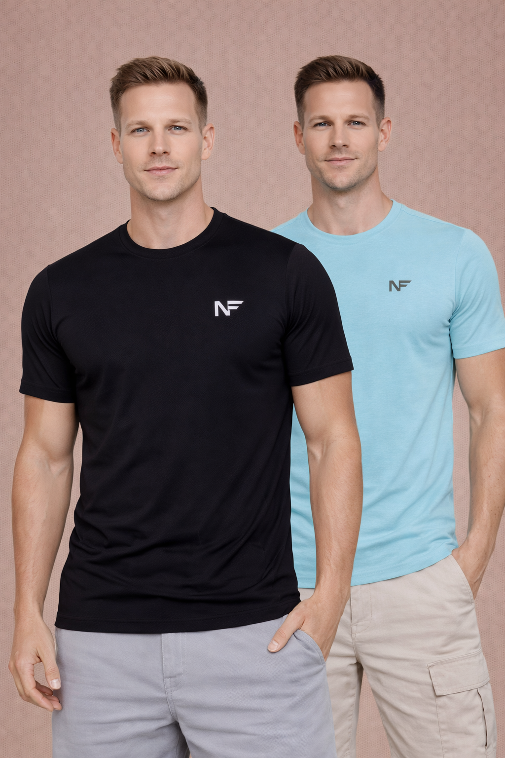 NAOFIT COOL+ Performance Tee Ultra-Light Activewear  Aqua Blue & Black Pack of 2