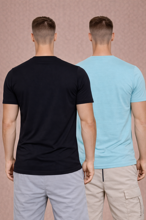 NAOFIT COOL+ Performance Tee Ultra-Light Activewear  Aqua Blue & Black Pack of 2