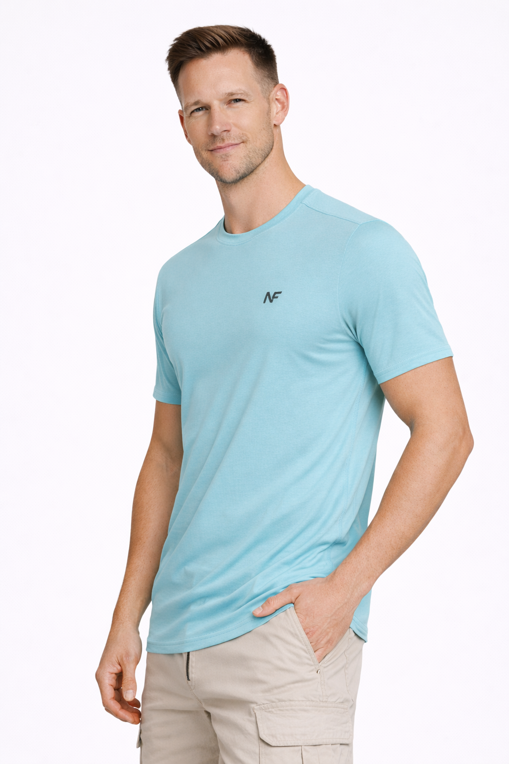 Naofit Men Rapid Dry Slim Fit Tee — Aqua Blue | Gym or Sports