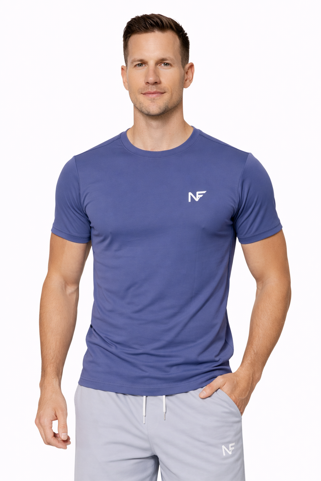 Naofit Plain Logo Tee — Steel Blue | Gym Tee