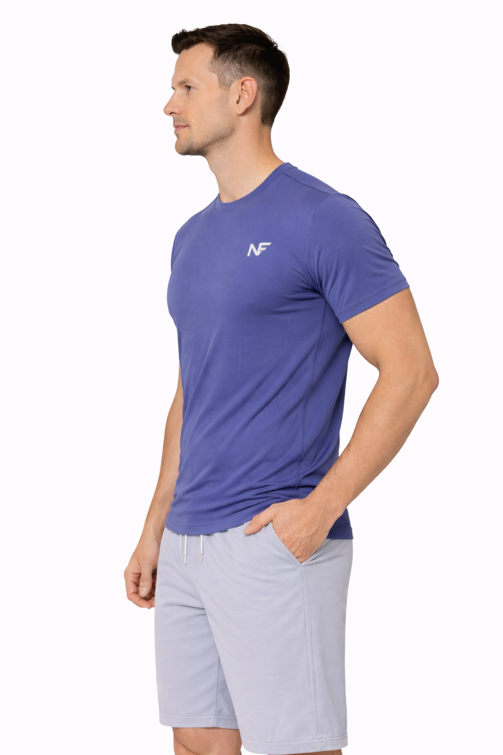 Naofit Plain Logo Tee — Steel Blue | Gym Tee
