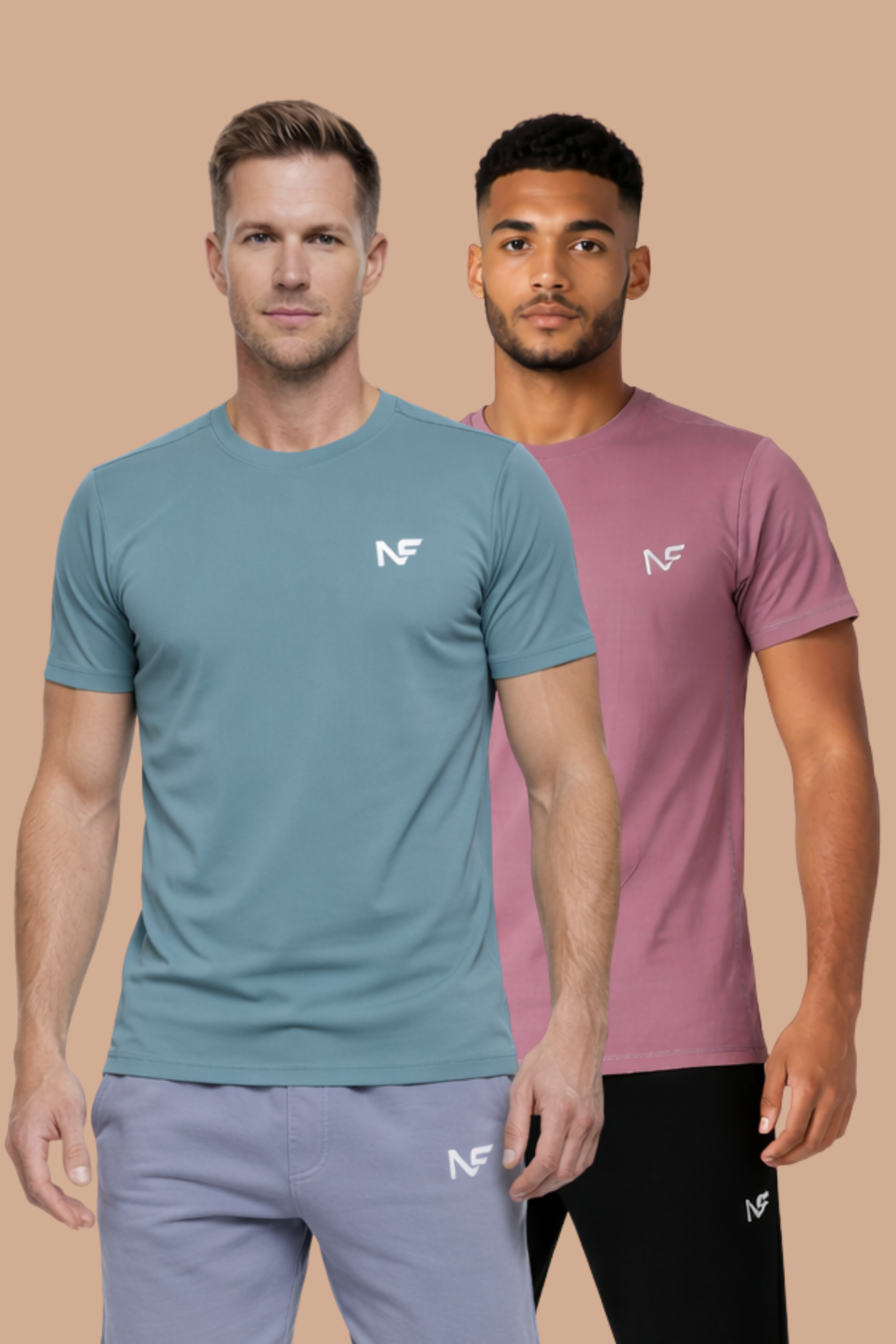 NAOFIT COOL+ Performance Tee Ultra-Light Activewear  Brownish Mauve & Bottle Green Pack of 2